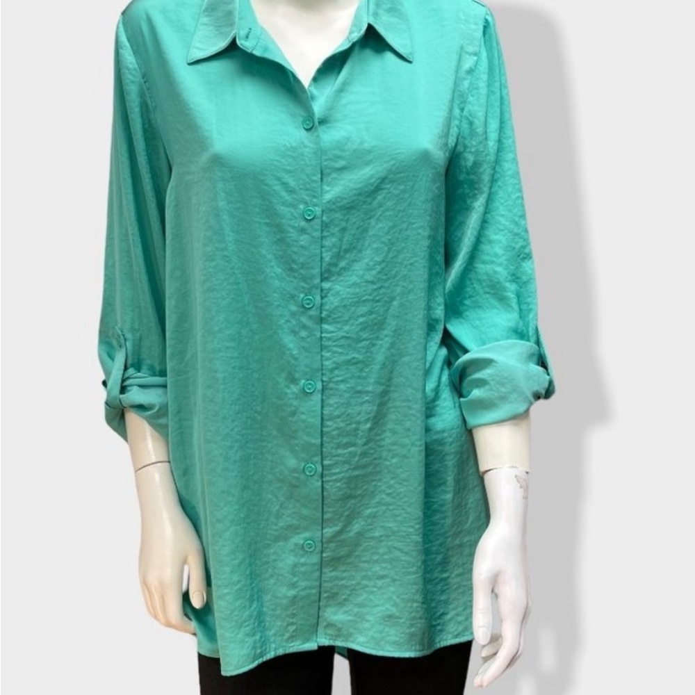 CHICOS Teal Button Up Tunic Top